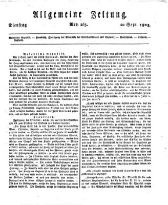 Allgemeine Zeitung Dienstag 20. September 1803