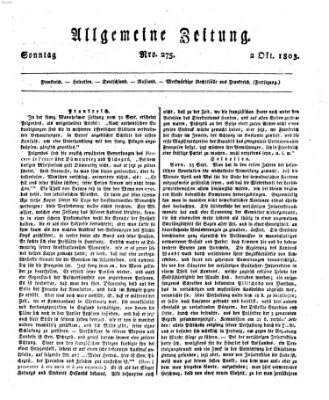 Allgemeine Zeitung Sonntag 2. Oktober 1803