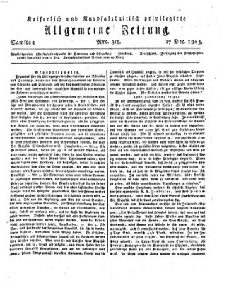 Kaiserlich- und Kurpfalzbairisch privilegirte allgemeine Zeitung (Allgemeine Zeitung) Samstag 17. Dezember 1803