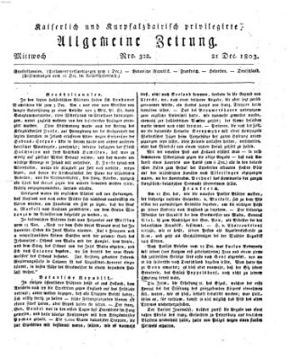 Kaiserlich- und Kurpfalzbairisch privilegirte allgemeine Zeitung (Allgemeine Zeitung) Mittwoch 21. Dezember 1803