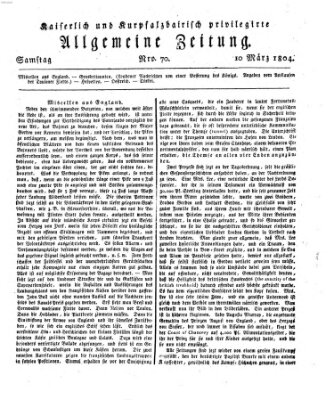 Kaiserlich- und Kurpfalzbairisch privilegirte allgemeine Zeitung (Allgemeine Zeitung) Samstag 10. März 1804