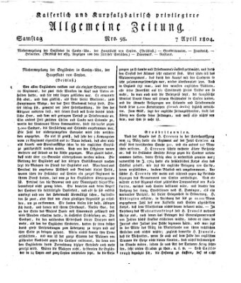 Kaiserlich- und Kurpfalzbairisch privilegirte allgemeine Zeitung (Allgemeine Zeitung) Samstag 7. April 1804