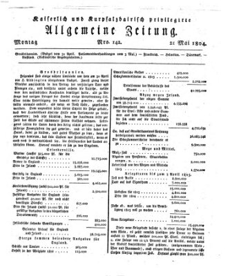 Kaiserlich- und Kurpfalzbairisch privilegirte allgemeine Zeitung (Allgemeine Zeitung) Montag 21. Mai 1804