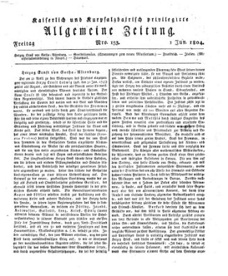 Kaiserlich- und Kurpfalzbairisch privilegirte allgemeine Zeitung (Allgemeine Zeitung) Freitag 1. Juni 1804