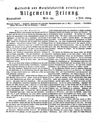 Kaiserlich- und Kurpfalzbairisch privilegirte allgemeine Zeitung (Allgemeine Zeitung) Samstag 2. Juni 1804