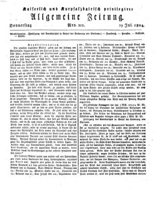 Kaiserlich- und Kurpfalzbairisch privilegirte allgemeine Zeitung (Allgemeine Zeitung) Donnerstag 19. Juli 1804