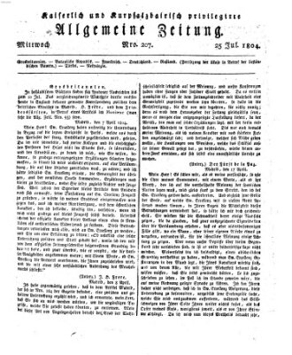 Kaiserlich- und Kurpfalzbairisch privilegirte allgemeine Zeitung (Allgemeine Zeitung) Mittwoch 25. Juli 1804