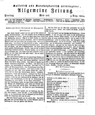 Kaiserlich- und Kurpfalzbairisch privilegirte allgemeine Zeitung (Allgemeine Zeitung) Freitag 3. August 1804