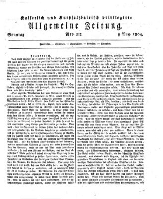 Kaiserlich- und Kurpfalzbairisch privilegirte allgemeine Zeitung (Allgemeine Zeitung) Sonntag 5. August 1804