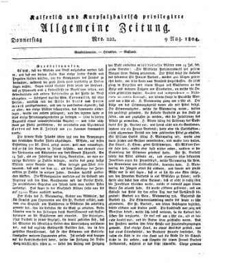 Kaiserlich- und Kurpfalzbairisch privilegirte allgemeine Zeitung (Allgemeine Zeitung) Donnerstag 9. August 1804