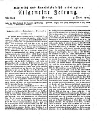 Kaiserlich- und Kurpfalzbairisch privilegirte allgemeine Zeitung (Allgemeine Zeitung) Montag 3. September 1804