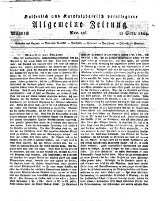 Kaiserlich- und Kurpfalzbairisch privilegirte allgemeine Zeitung (Allgemeine Zeitung) Mittwoch 12. September 1804