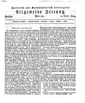 Kaiserlich- und Kurpfalzbairisch privilegirte allgemeine Zeitung (Allgemeine Zeitung) Freitag 14. September 1804