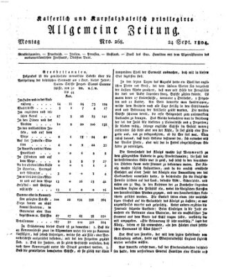 Kaiserlich- und Kurpfalzbairisch privilegirte allgemeine Zeitung (Allgemeine Zeitung) Montag 24. September 1804