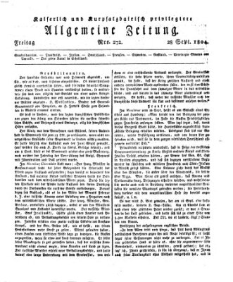 Kaiserlich- und Kurpfalzbairisch privilegirte allgemeine Zeitung (Allgemeine Zeitung) Freitag 28. September 1804