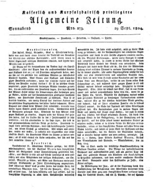 Kaiserlich- und Kurpfalzbairisch privilegirte allgemeine Zeitung (Allgemeine Zeitung) Samstag 29. September 1804