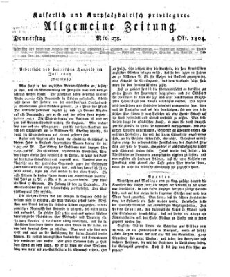 Kaiserlich- und Kurpfalzbairisch privilegirte allgemeine Zeitung (Allgemeine Zeitung) Donnerstag 4. Oktober 1804