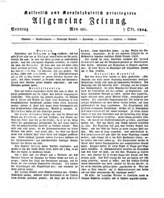 Kaiserlich- und Kurpfalzbairisch privilegirte allgemeine Zeitung (Allgemeine Zeitung) Sonntag 7. Oktober 1804