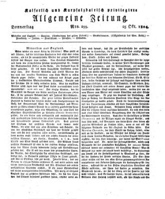 Kaiserlich- und Kurpfalzbairisch privilegirte allgemeine Zeitung (Allgemeine Zeitung) Donnerstag 25. Oktober 1804