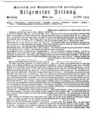 Kaiserlich- und Kurpfalzbairisch privilegirte allgemeine Zeitung (Allgemeine Zeitung) Sonntag 28. Oktober 1804