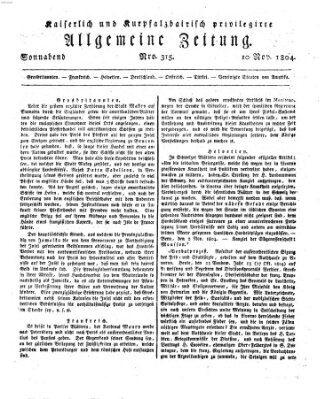 Kaiserlich- und Kurpfalzbairisch privilegirte allgemeine Zeitung (Allgemeine Zeitung) Samstag 10. November 1804