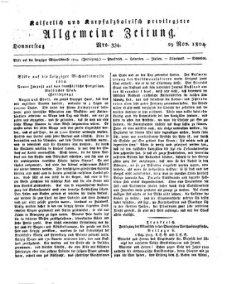 Kaiserlich- und Kurpfalzbairisch privilegirte allgemeine Zeitung (Allgemeine Zeitung) Donnerstag 29. November 1804