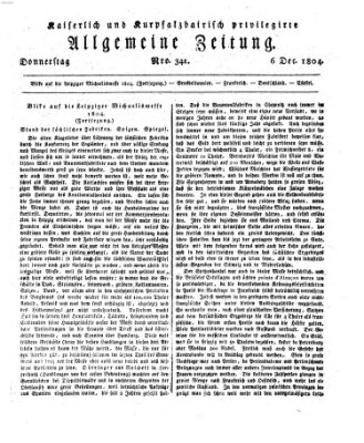 Kaiserlich- und Kurpfalzbairisch privilegirte allgemeine Zeitung (Allgemeine Zeitung) Donnerstag 6. Dezember 1804