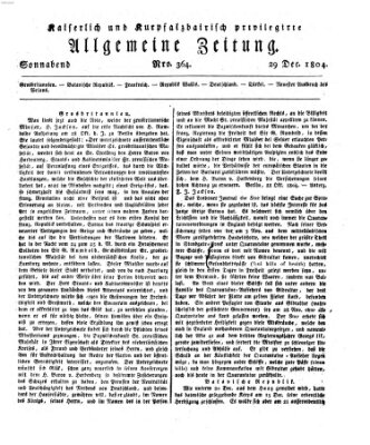 Kaiserlich- und Kurpfalzbairisch privilegirte allgemeine Zeitung (Allgemeine Zeitung) Samstag 29. Dezember 1804