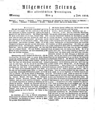 Allgemeine Zeitung Montag 4. Januar 1808