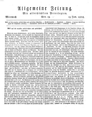 Allgemeine Zeitung Mittwoch 13. Januar 1808