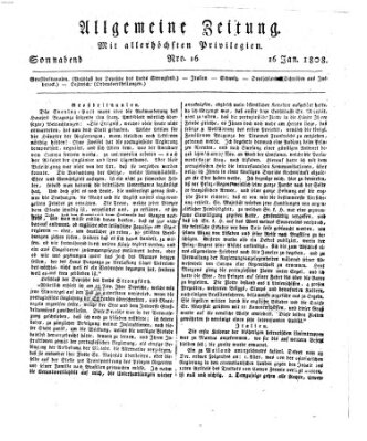 Allgemeine Zeitung Samstag 16. Januar 1808