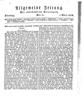 Allgemeine Zeitung Dienstag 1. März 1808