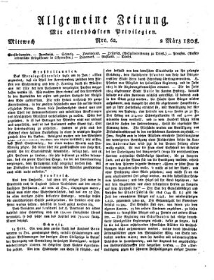 Allgemeine Zeitung Mittwoch 2. März 1808