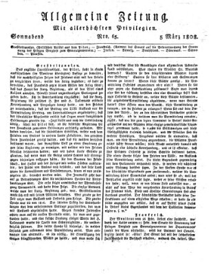 Allgemeine Zeitung Samstag 5. März 1808