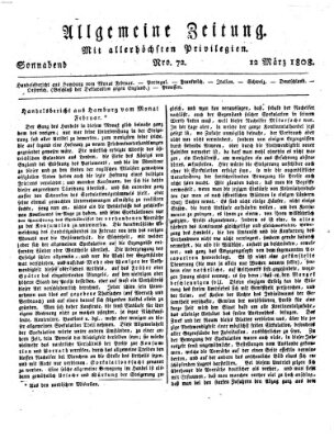 Allgemeine Zeitung Samstag 12. März 1808