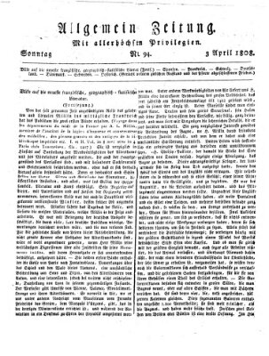 Allgemeine Zeitung Sonntag 3. April 1808