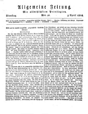 Allgemeine Zeitung Dienstag 5. April 1808