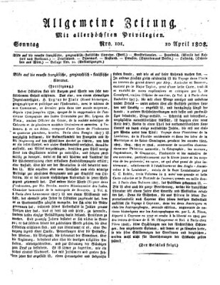 Allgemeine Zeitung Sonntag 10. April 1808