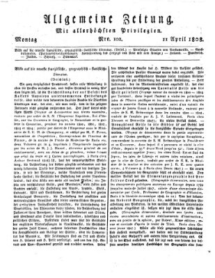 Allgemeine Zeitung Montag 11. April 1808