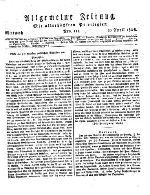 Allgemeine Zeitung Mittwoch 20. April 1808