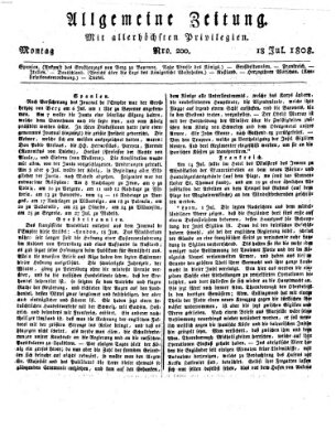 Allgemeine Zeitung Montag 18. Juli 1808