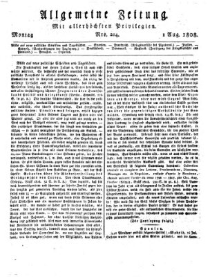 Allgemeine Zeitung Montag 1. August 1808