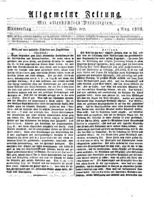 Allgemeine Zeitung Donnerstag 4. August 1808