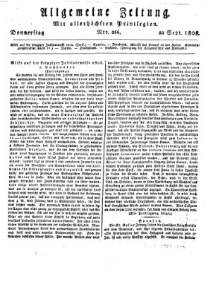 Allgemeine Zeitung Donnerstag 22. September 1808