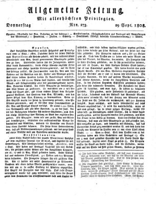 Allgemeine Zeitung Donnerstag 29. September 1808