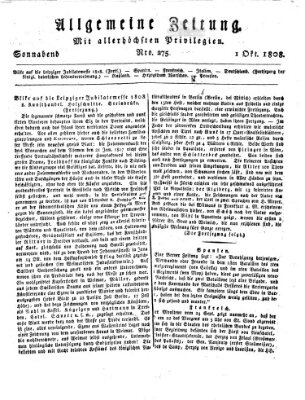 Allgemeine Zeitung Samstag 1. Oktober 1808