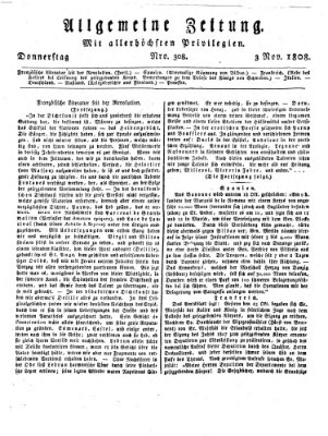 Allgemeine Zeitung Donnerstag 3. November 1808