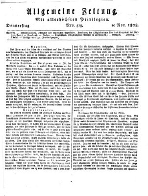 Allgemeine Zeitung Donnerstag 10. November 1808