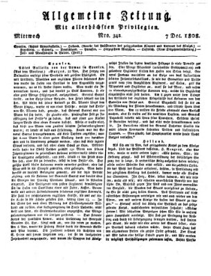 Allgemeine Zeitung Mittwoch 7. Dezember 1808