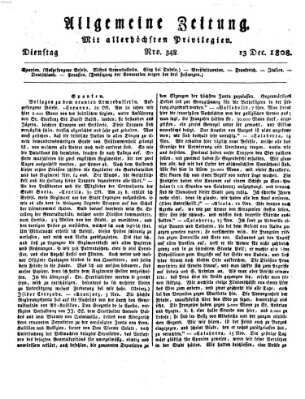 Allgemeine Zeitung Dienstag 13. Dezember 1808